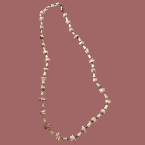 Vintage Necklace w/ White Tulip-Shaped Beads & Pink Stacked Shells